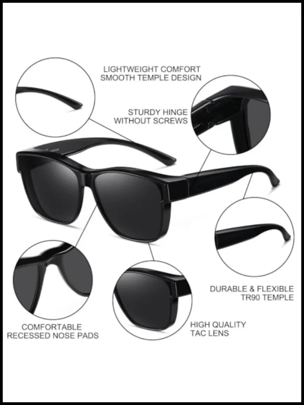 Polarized Fit Over Sunglasses for Men, Oversized Square UV400 Outdoor Driving